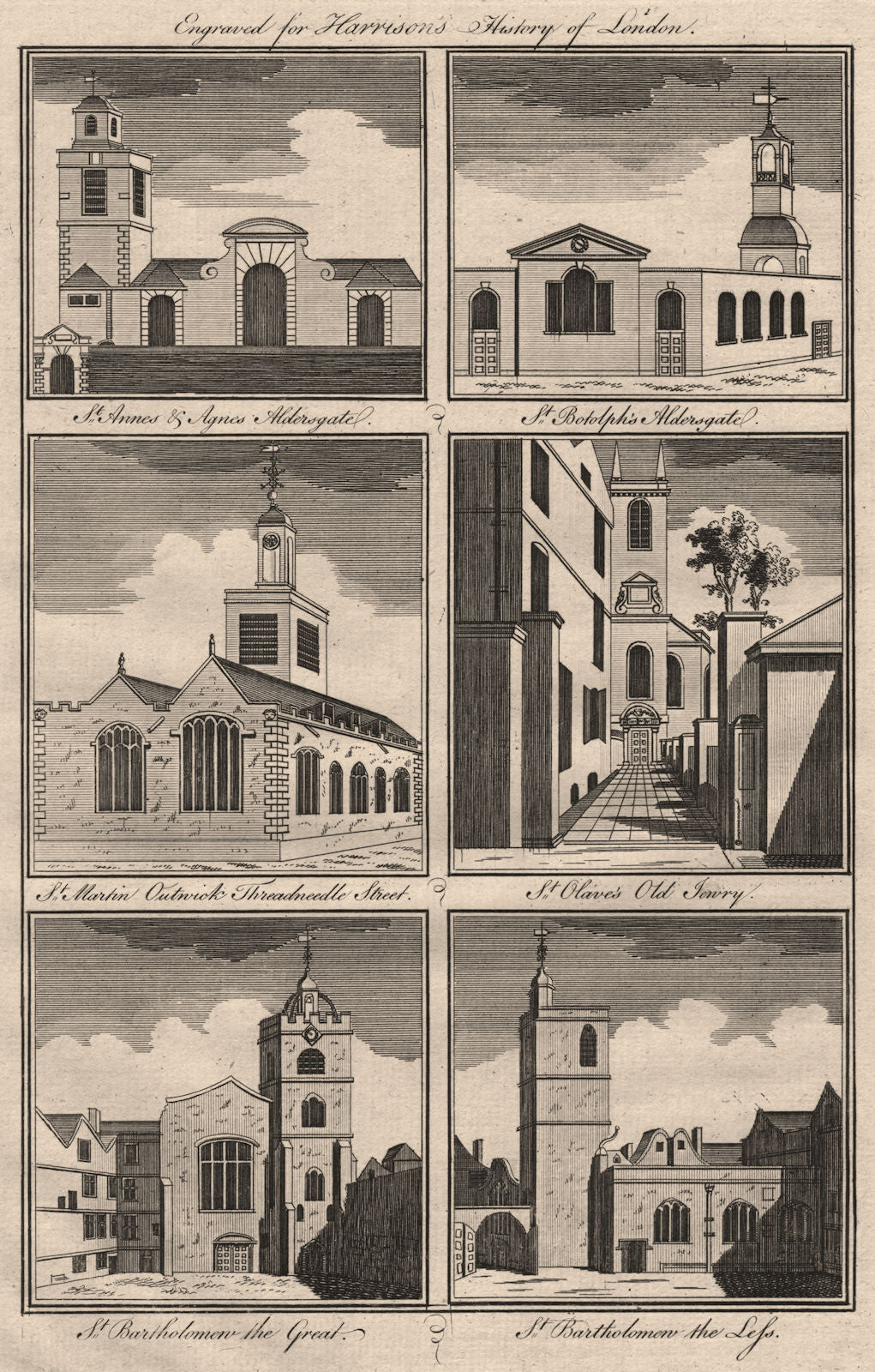 CITY CHURCHES St Anne/Agnes Botolph Martin Outwich Olave Jewry Bartholomew 1776